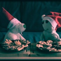 Polsti: Hm, Menschenmum sagt, die Plätzchen müssten wir uns aber einteilen und sparen oder sowas.<br>
Wesen: Ja, oder verstecken.<br>
Polsti: Wie verstecken? Wo verstecken?<br>
Wesen: Na ist doch klar, - In unserem Mund. Und dann erzählen wir ihr, wir hätten sie verloren, wüssten nicht mehr wo sie sind.<br>
Polsti: Ouh toll! und dann, dann, und dahaaaaaannnn backt sie uns neue!