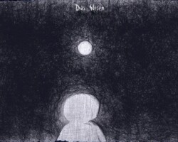 Auf diesem Artwork/Photomanipulation sieht man das Wesen von hinten, sitzend und auf dem in der Mitte des Bildes befindlichen Vollmond. Das Bild ist in schwarz/blau/weiß/grauen Tönen gehalten.